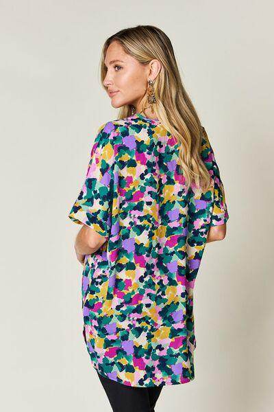 Double Take Full Size Printed V-Neck Short Sleeve Top