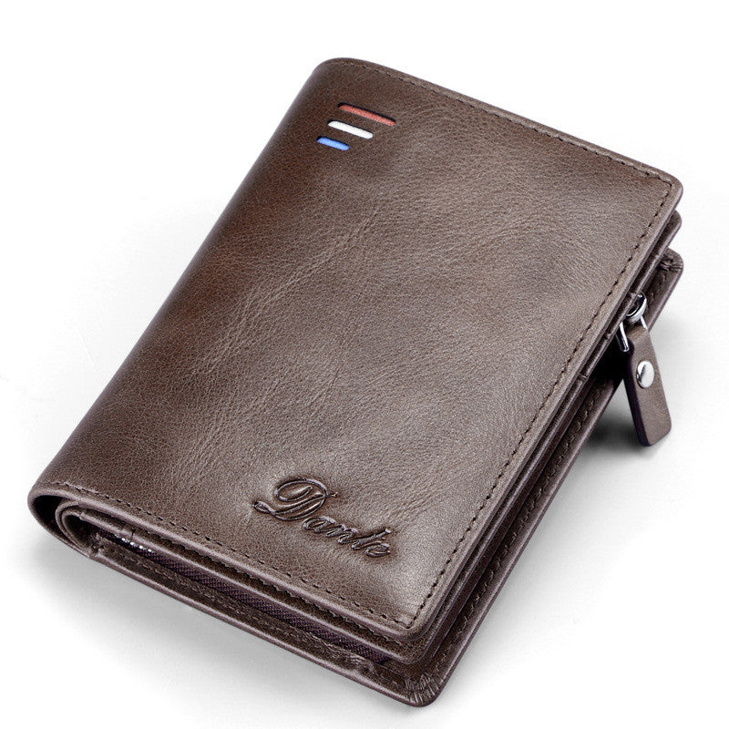 Vintage men's short wallet with leather zipper