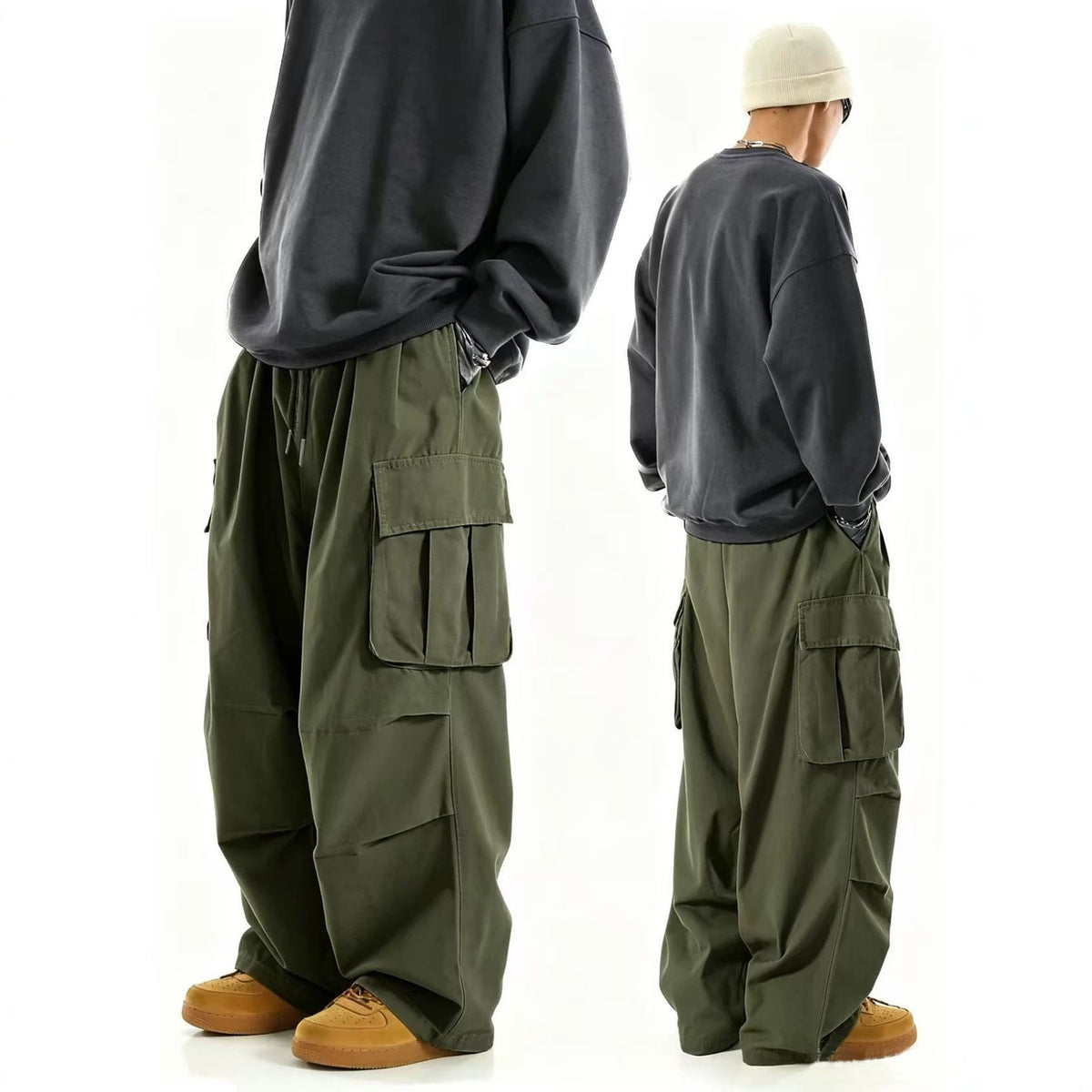 Mens Multi-Pocket Straight-Leg Work Trousers