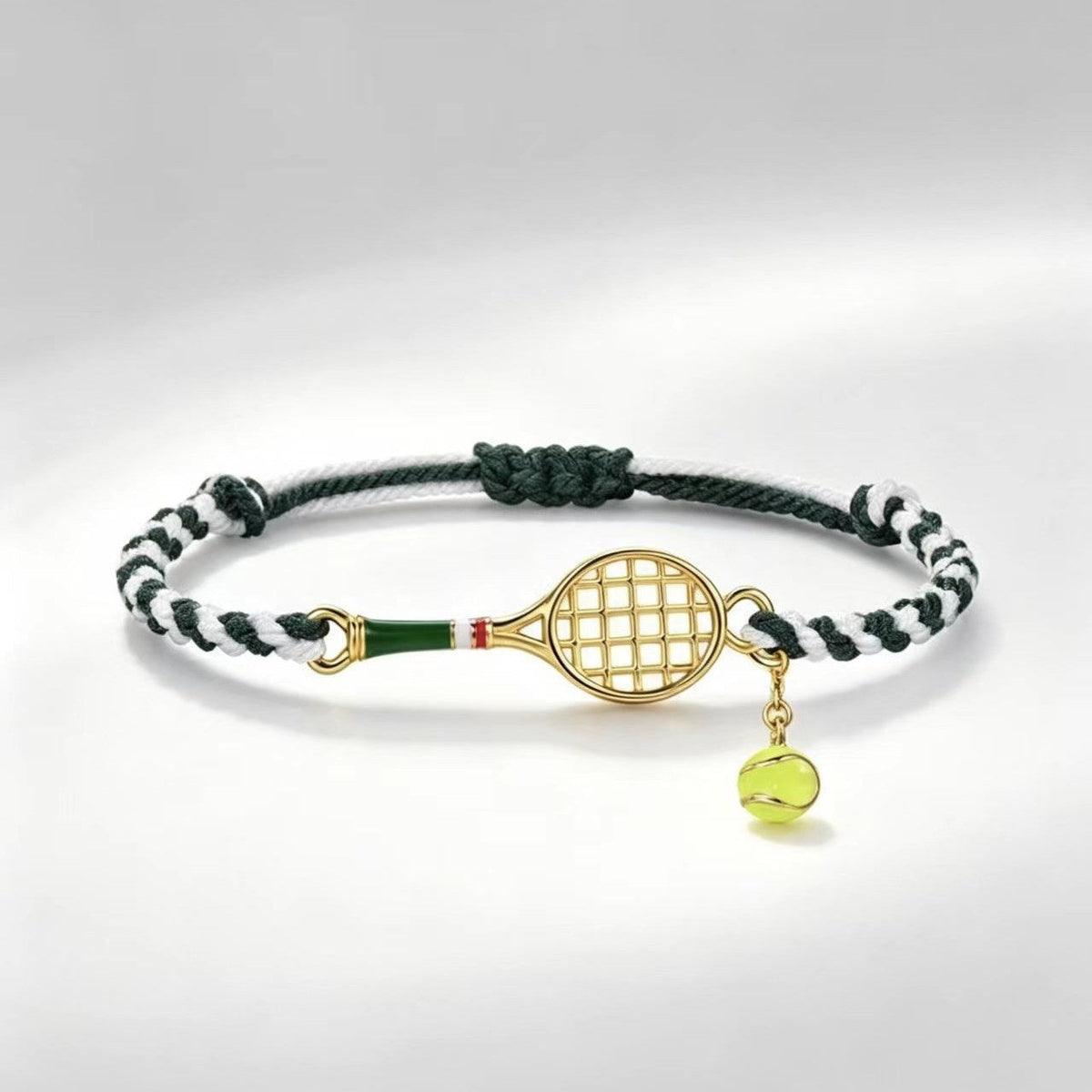 Tennis Racket Woven Pendant Adjustable Bracelet