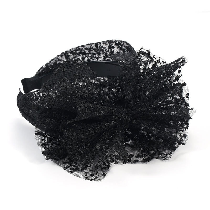 Fashionable oversized solid color lace bow headband
