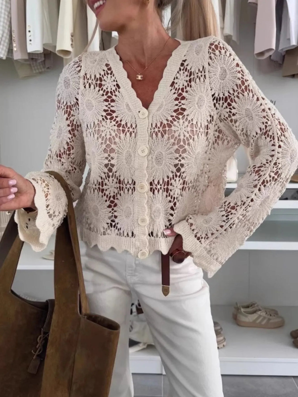 Lace V-Neck Button-Up Cardigan