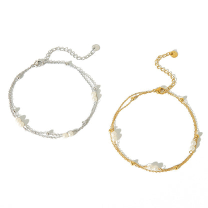 Womens Double-Layer Creative Beaded Multi-Strand Anklet