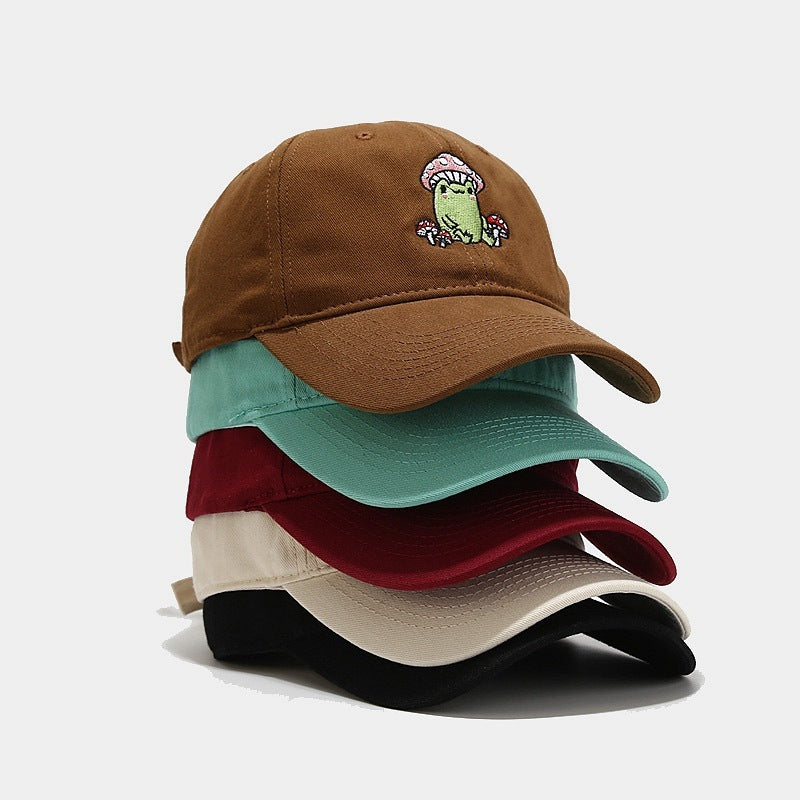 Cute Cartoon Frog Mushroom Embroidered Baseball Cap