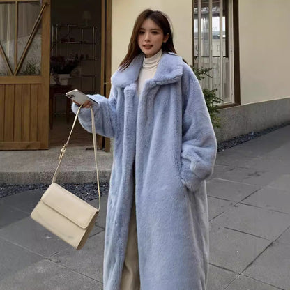 Winter Extended Fashion Leather Fur Coat Women