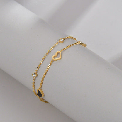 Stainless Steel Layered Heart Bracelet For Women