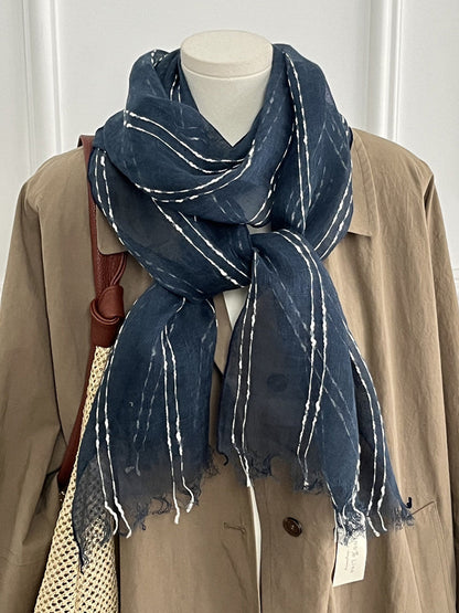Womens Linen Striped Long Scarf Shawl