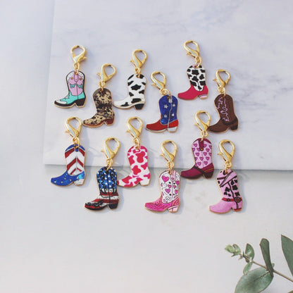 Alloy Vintage Denim Boots Print Ornament Pendant Keychain