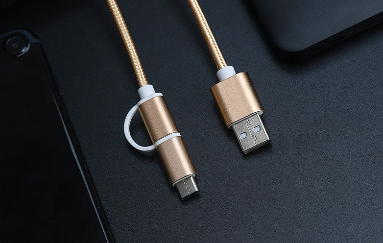 100cm 2A Fast Charger Cable 2 In 1 USB Type C Micro USB