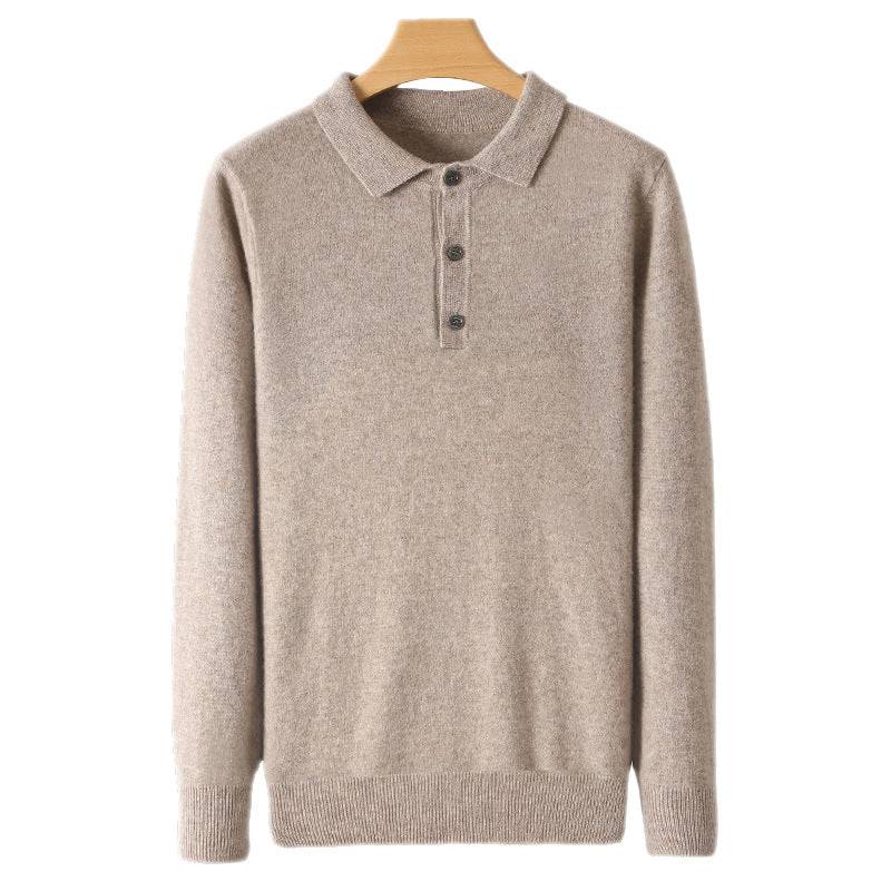 Mens Solid-Color Long-Sleeve All-Wool Polo-Neck Sweater