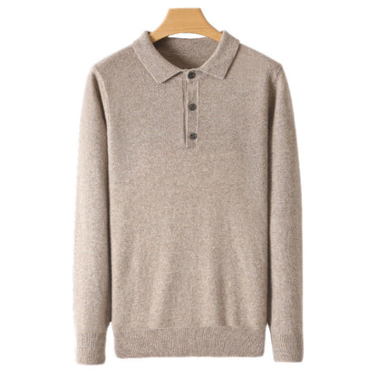 Mens Solid-Color Long-Sleeve All-Wool Polo-Neck Sweater