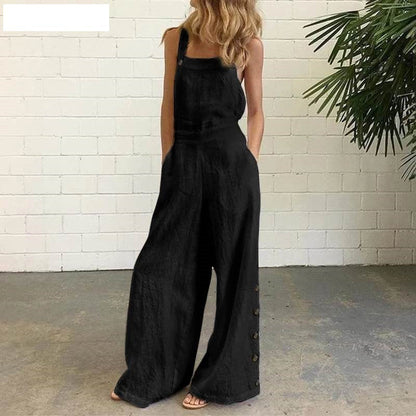 Womens Floral-print Side-pocket Relaxed-fit Suspender Pants