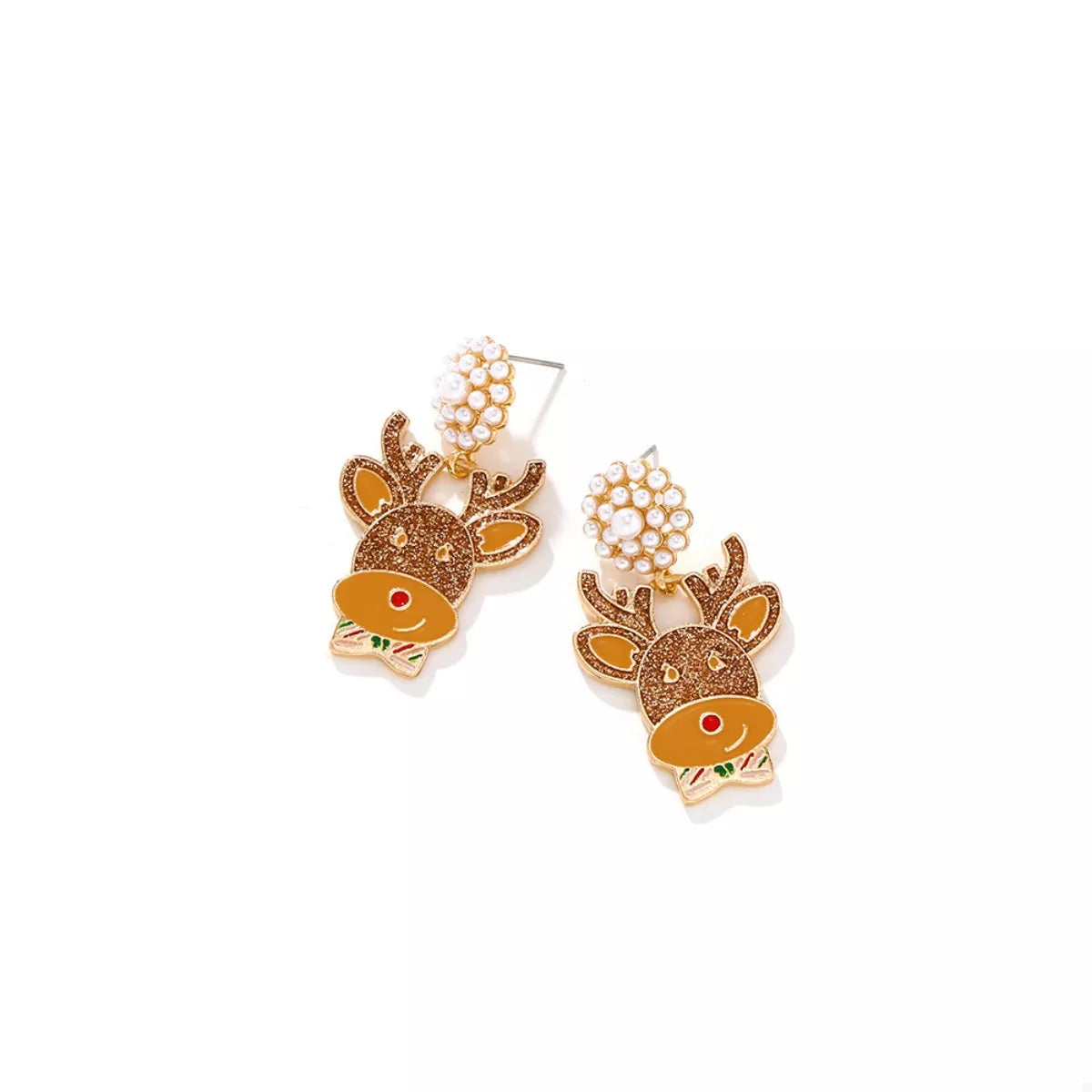 Reindeer Drop Earrings with Pearl Accents