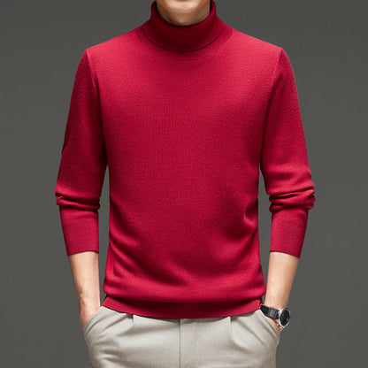 Men's Turtleneck Wool Sweater Winter Thickened Solid Color Plain Style