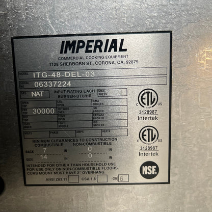 IMPERIAL Commercial Cooking Griddle ITG-48-DEL-03 Sz 48”x33”x10” Silver