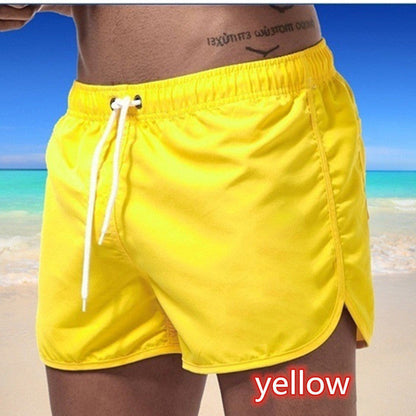 Mens Solid-Color Three-Quarter-Length Beach Shorts
