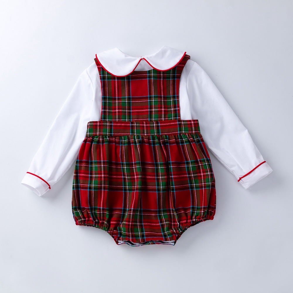 Baby Plaid Long Sleeve Climbing Suit Set
