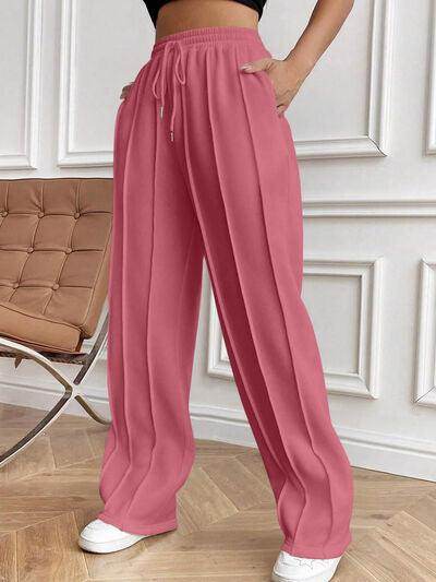 Drawstring Elastic Waist Pants with Pockets for Women