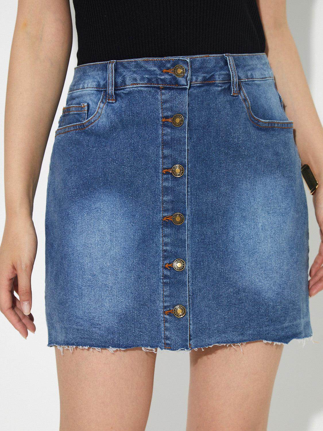 Pocketed Button Up Denim Skirt for Casual Chic Style