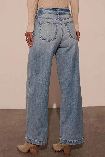 Tied Wide Leg Jeans with Pockets for Stylish Comfort