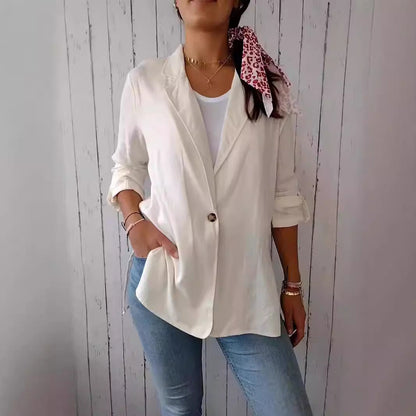 AutumnWinter Womens Cotton-linen Blazer With A Lapel And A Single Button