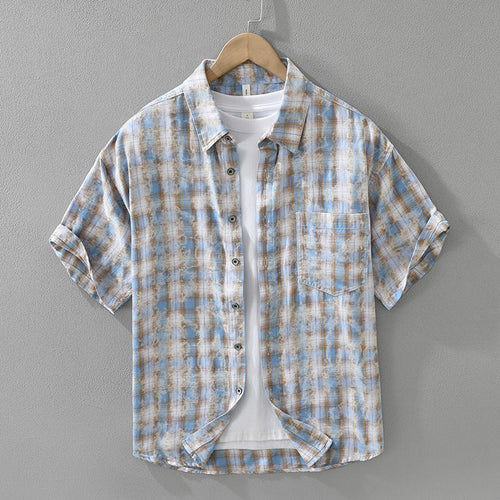 Mens Fashionable Plaid Short-Sleeve Shirt