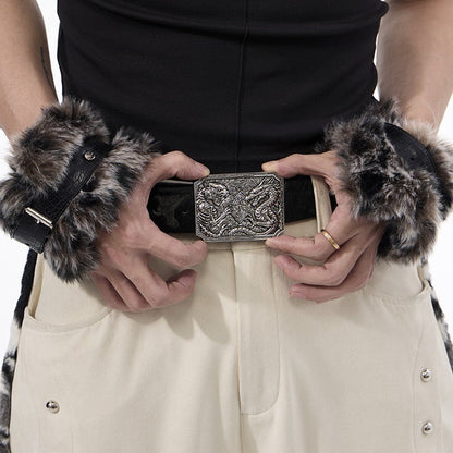 Character Horsehair Carving Double Dragon Metal Buckle Belt