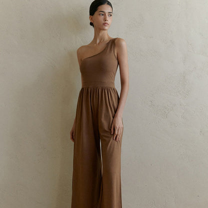 Women's Diagonal Shoulder Strap Yoga Jumpsuit