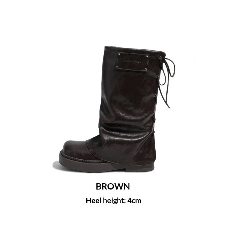 Women's Niche Retro Square-toe Boot-cut Pants With Laces
