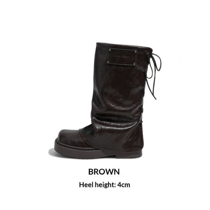 Women's Niche Retro Square-toe Boot-cut Pants With Laces