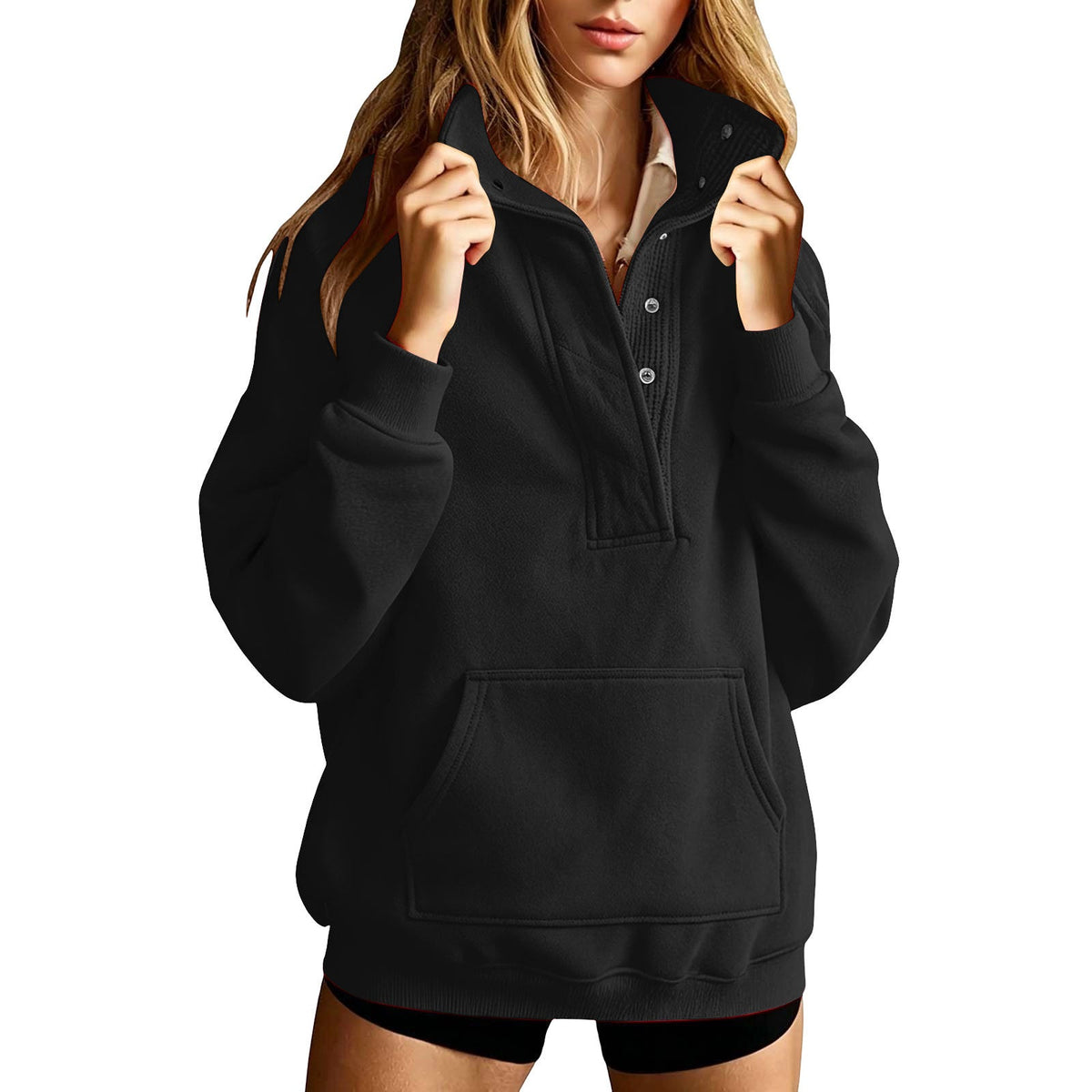 Women's Loose Solid Color Long Sleeved Sweatshirt With Pockets