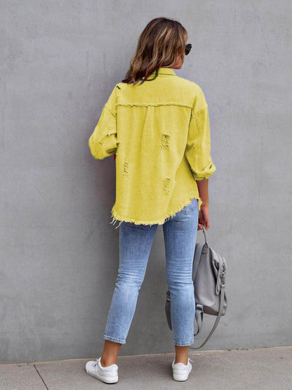 Distressed Drop Shoulder Denim Jacket for Casual Style