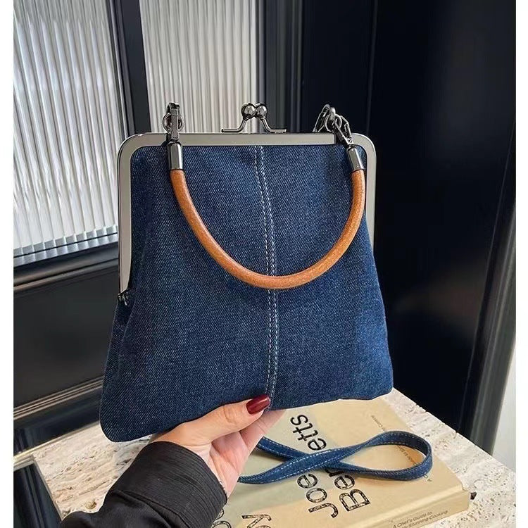 Small handbag women's handbag handmade denim splicing hand-held crossbody bag single shoulder bag small shoulder bag