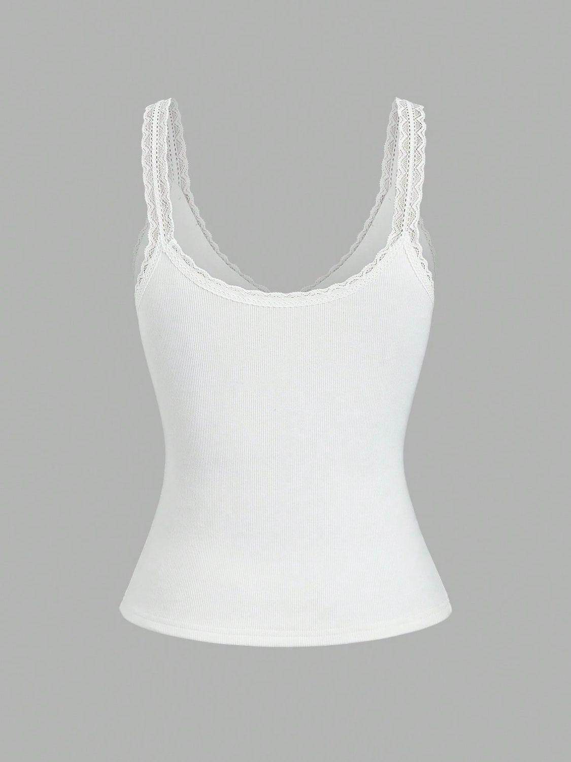 Lace Detail V-Neck Wide Strap Tank for Stylish Comfort