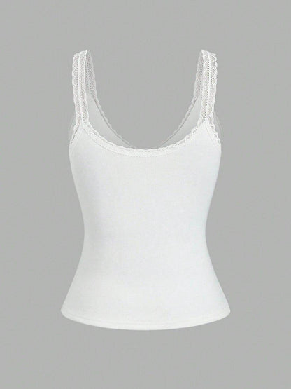 Lace Detail V-Neck Wide Strap Tank for Stylish Comfort