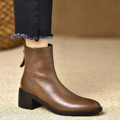 Retro Chunky-heel Ankle Boots For Women Round Toe Versatile