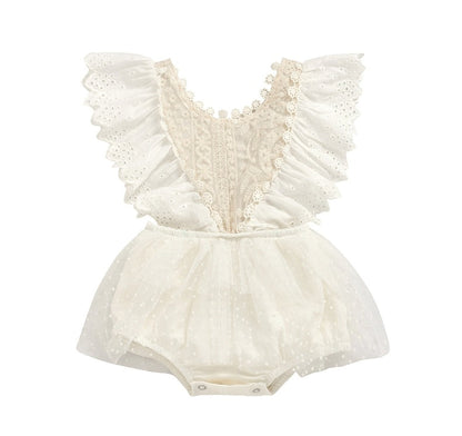 Sleeveless lace baby creeper