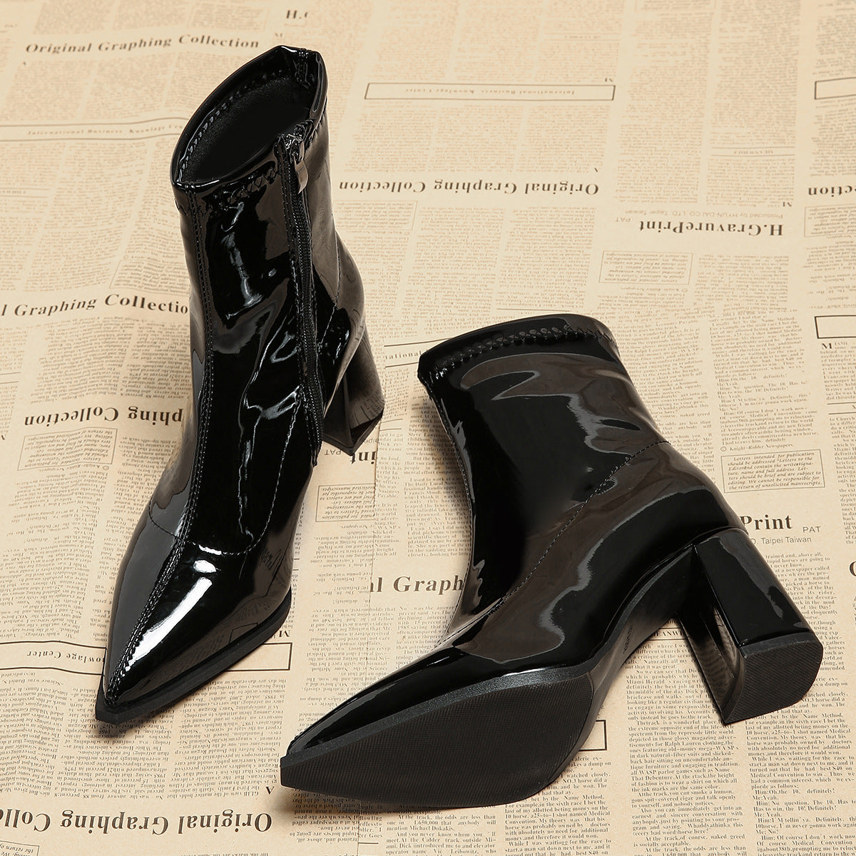 Women's Pointed-toe Chunky-heel Ankle Boots