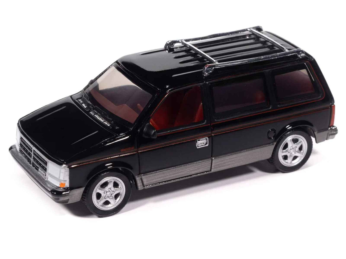 1989 Dodge Caravan Turbo Van Black with Red Stripes and Interior "Mighty Minivans" Series 1/64 Diecast Model Car by Auto World