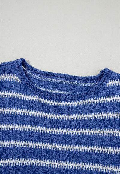 Striped Round Neck Dropped Shoulder Sweater for Women