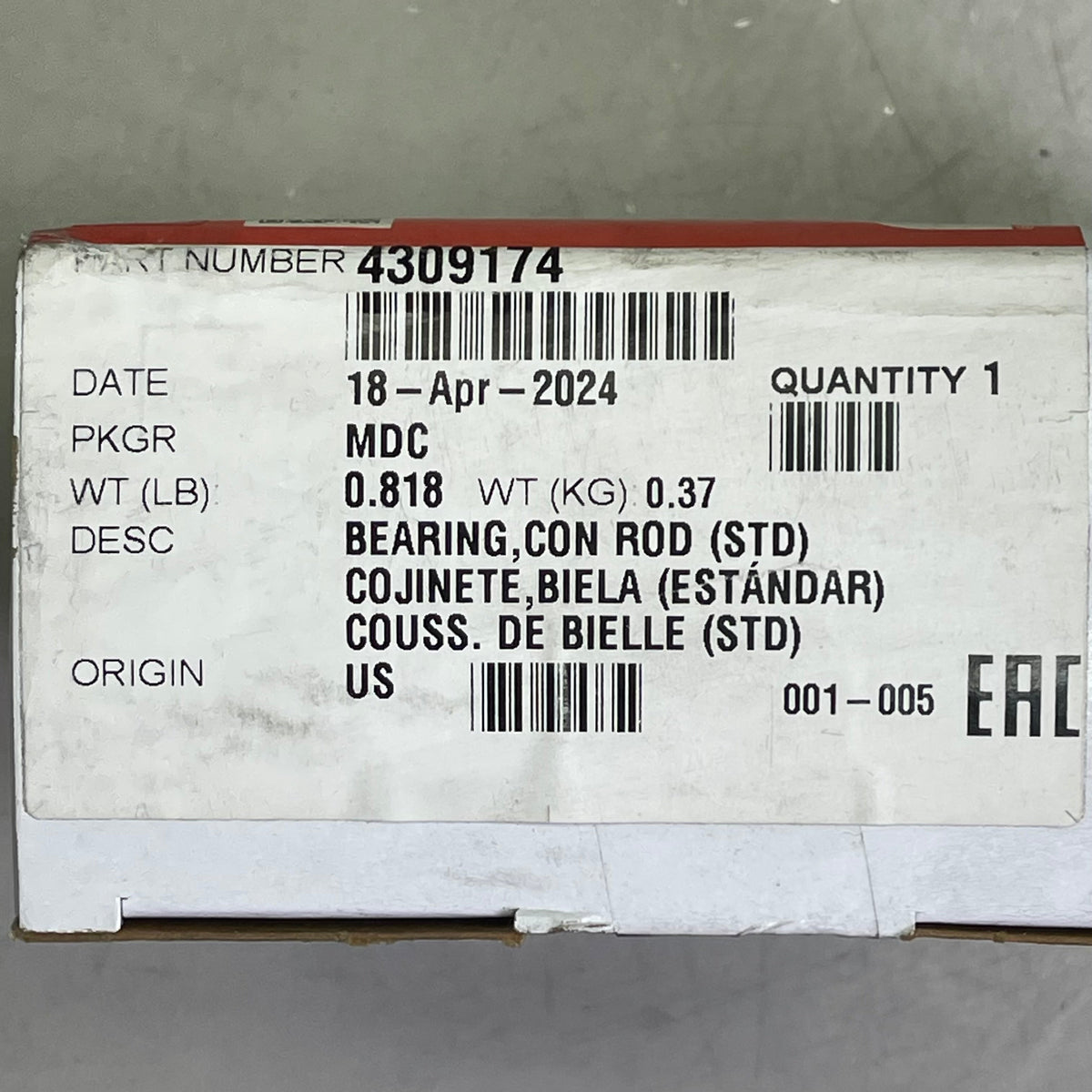 CUMMINS Genuine Bearing Connecting Rod 3.4"x2.9"x4.3" Steel 4309174
