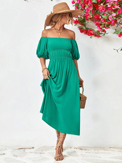 Off-Shoulder Balloon Sleeve Midi Dress for Chic Style