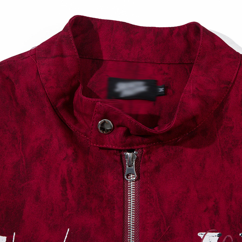 Letter Print Loose Stand-up Collar Jacket