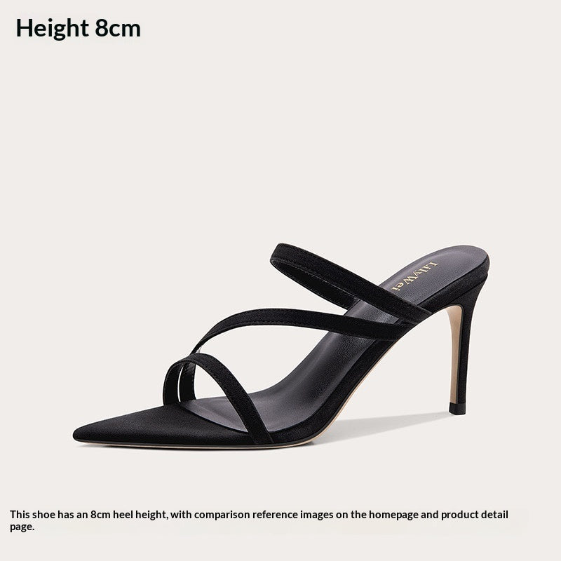 Pointed-toe Open-toe Single-strap High-heeled Sandals