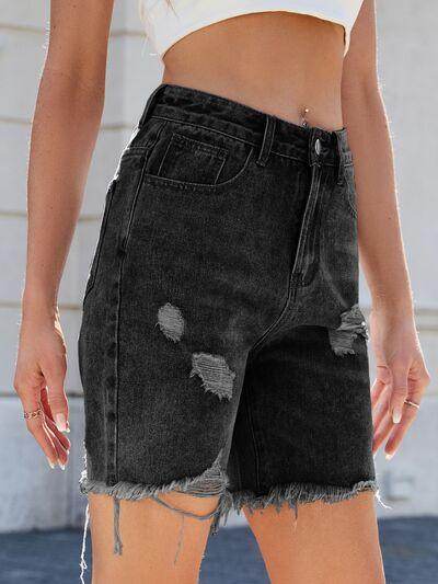 Distressed Raw Hem Denim Shorts for Women Summer Style