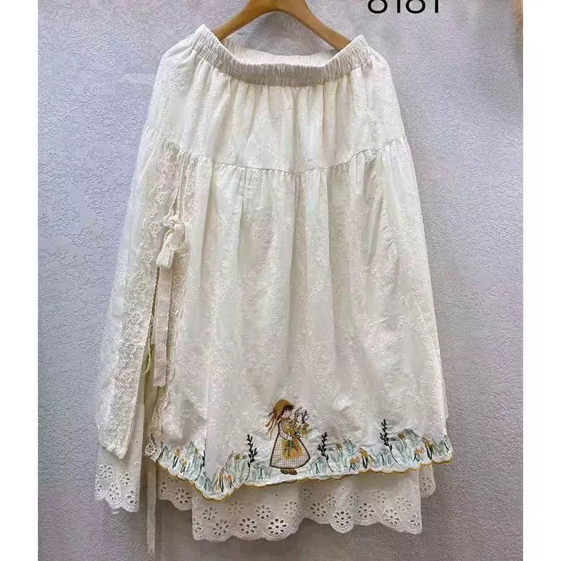 Womens Lace-Embroidered Patchwork Casual Skirt