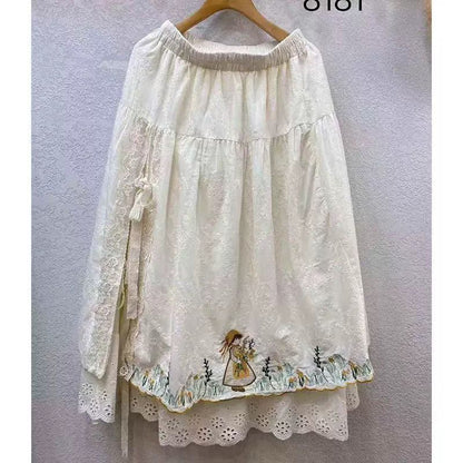 Womens Lace-Embroidered Patchwork Casual Skirt