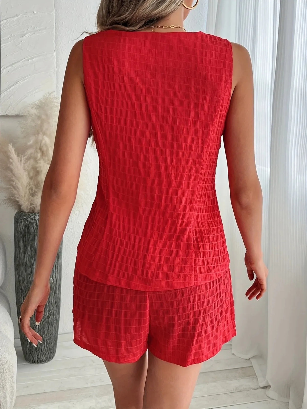 Button-Front Vest and Shorts Set