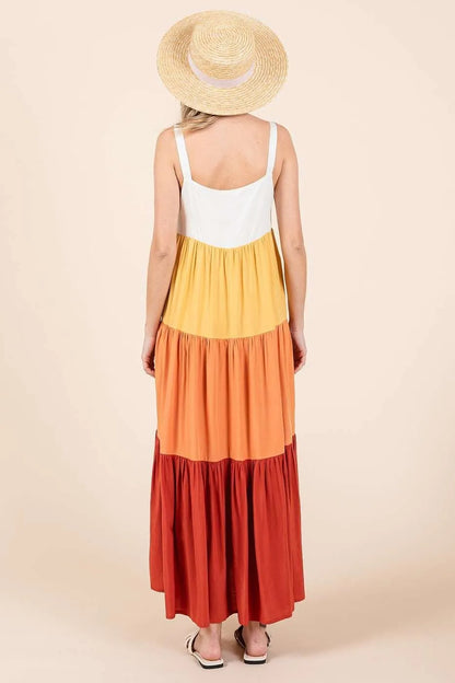Mittoshop Color Block Tiered Pull-On Maxi Dress