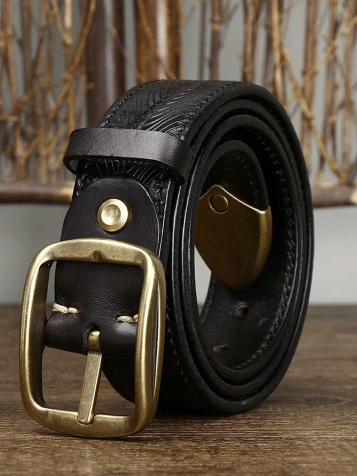 3.8CM Wide Thick Double-sided Cowhide Brass Buckle Belt